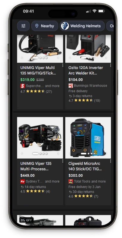 Mobile view of Welding e-commerce google product feed